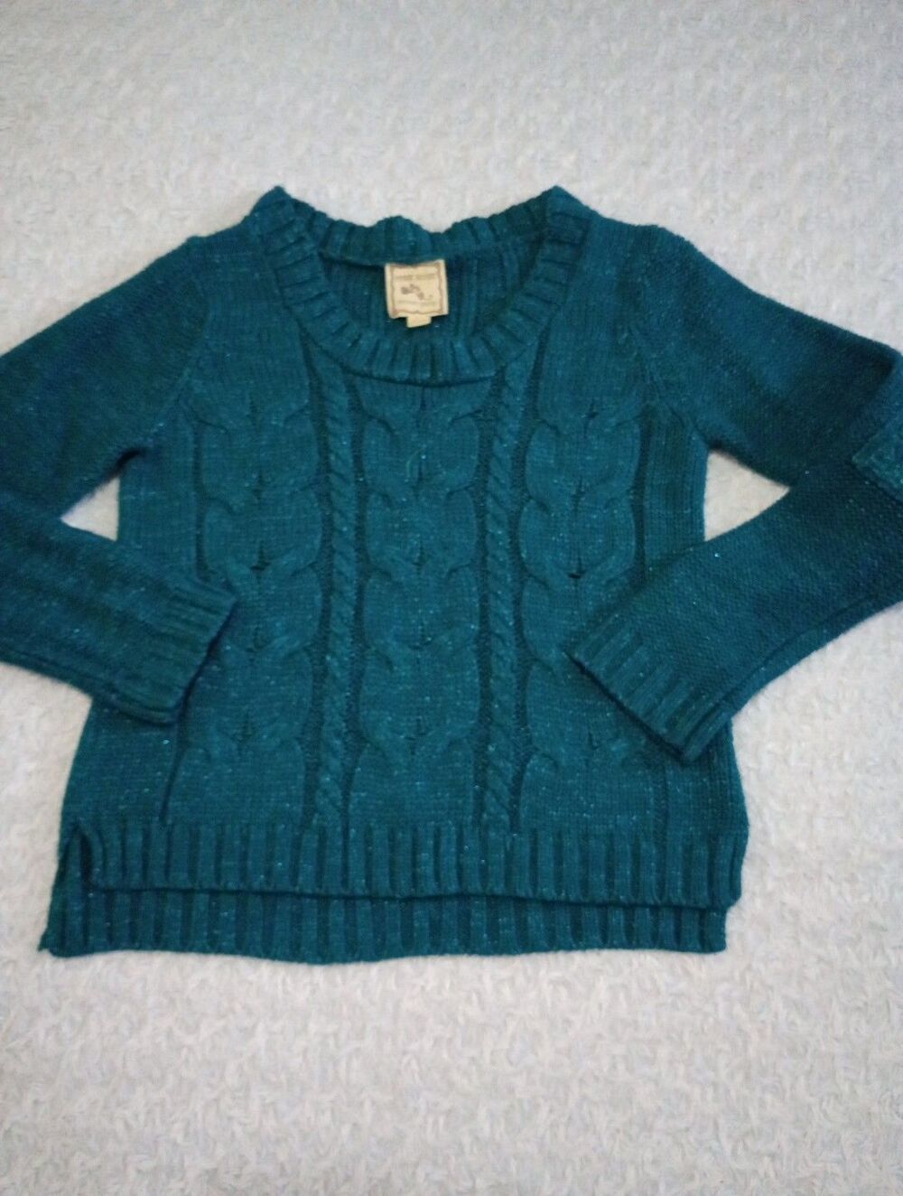 ​Pink Rose Women's Teal Blue Cable Knit Sweater Metallic Shimmer Size L